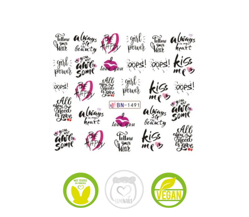 Waterdecal Trasferelli: LOVE & WORDS (30 varianti)